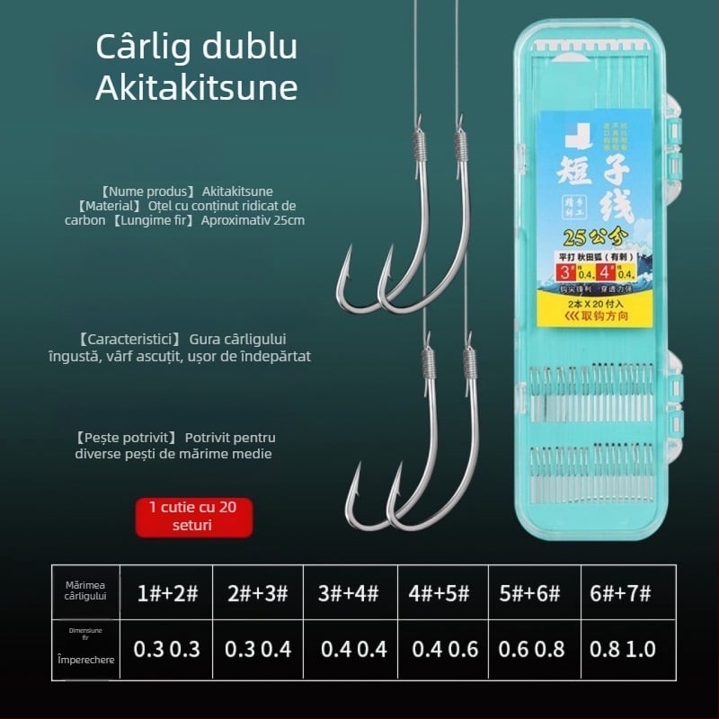 25 cm linie scurtă de pescuit sălbatic cu cârlige duble, cârlige de caras pre-legate cu manșon auriu