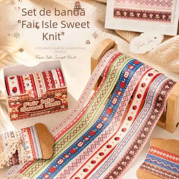 Set de bandă Washi Yuxian pentru DIY: decorare în mai multe scene, temă textură țesut Fair Isle, jurnal