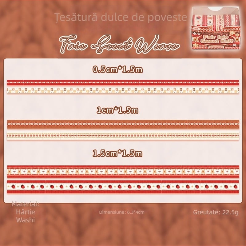 Set de bandă Washi Yuxian pentru DIY: decorare în mai multe scene, temă textură țesut Fair Isle, jurnal