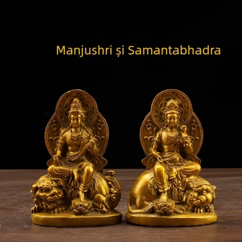 Statui din alamă ale Bodhisattva Manjushri și Samantabhadra cu aureolă, pentru rugăciune acasă și la templu