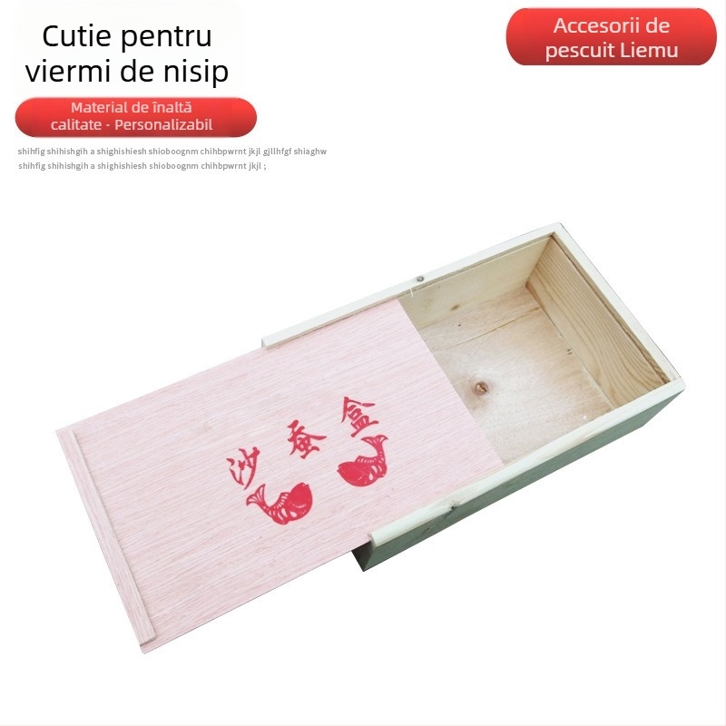 Cutie din lemn pentru viermi cu sertar glisant, pentru pescuit în aer liber – cutie pentru momeli vii