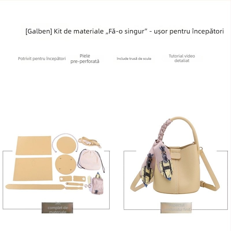 Geantă de damă în stil coreean, geantă cilindrică tip bucket, culoare solidă, pentru umăr sau mâna, lucrată manual
