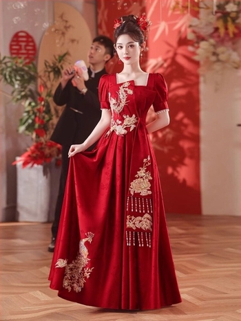 Rochie de seară din satin pentru vară, stil chinez inspirat, croială slim, pentru evenimente de nuntă