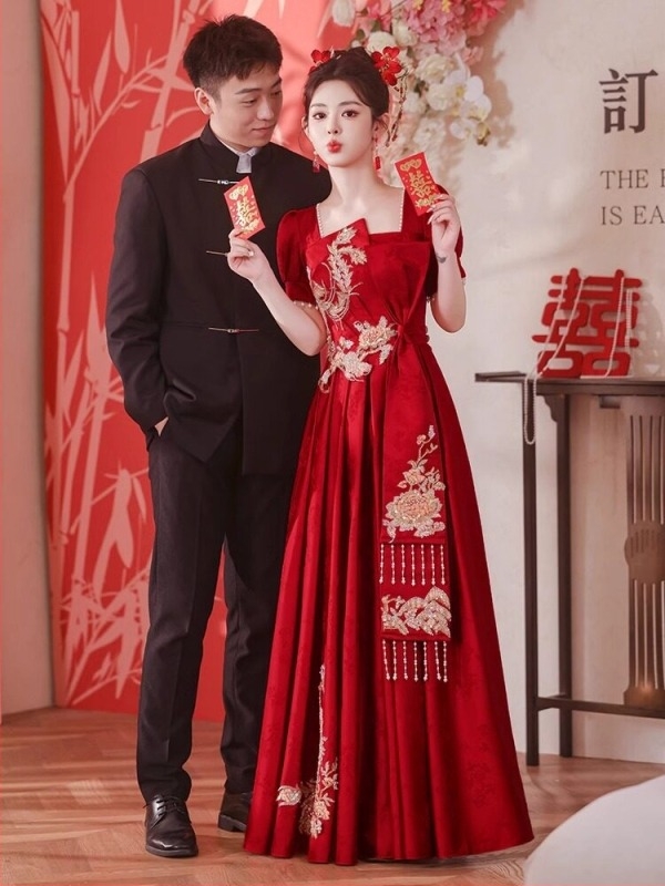 Rochie de seară din satin pentru vară, stil chinez inspirat, croială slim, pentru evenimente de nuntă