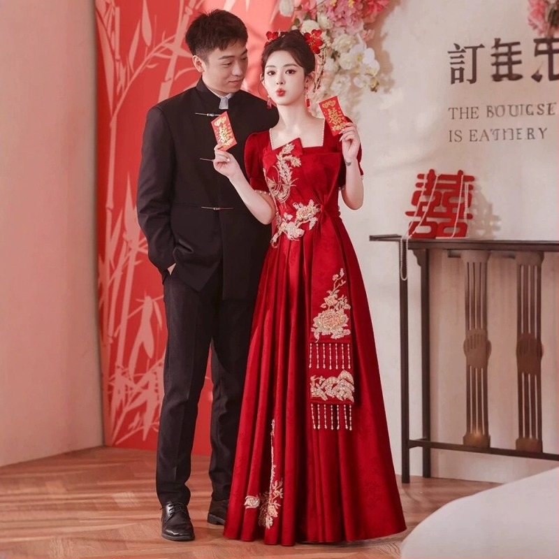 Rochie de seară din satin pentru vară, stil chinez inspirat, croială slim, pentru evenimente de nuntă
