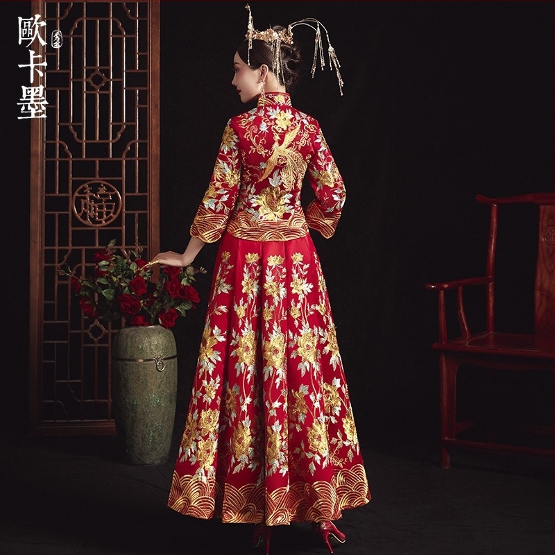 Rochie de mireasă Xiuhe în stil chinezesc, cu dragon și Phoenix, mărime mare, rochie pentru toast, rochie de mireasă pentru gravide