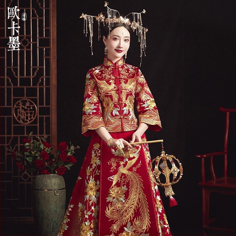 Rochie de mireasă Xiuhe în stil chinezesc, cu dragon și Phoenix, mărime mare, rochie pentru toast, rochie de mireasă pentru gravide