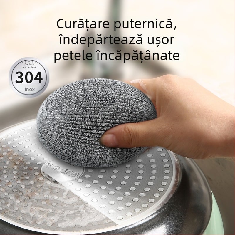 Bola de sârmă din oțel de calitate alimentară pentru curățare în bucătărie – spălarea vaselor și îndepărtarea ruginii, perie mare din oțel inoxidabil