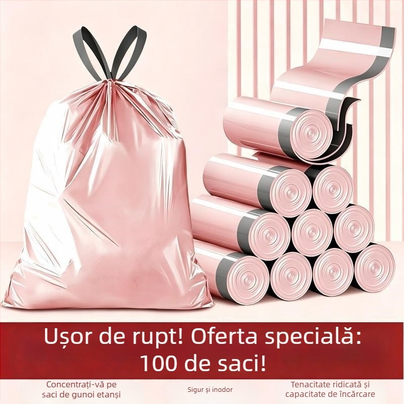 50 de saci mari de gunoi cu șnur, pentru uz casnic, groși, rezistenți la rupere, extra-groși pentru bucătărie, cămin și baie