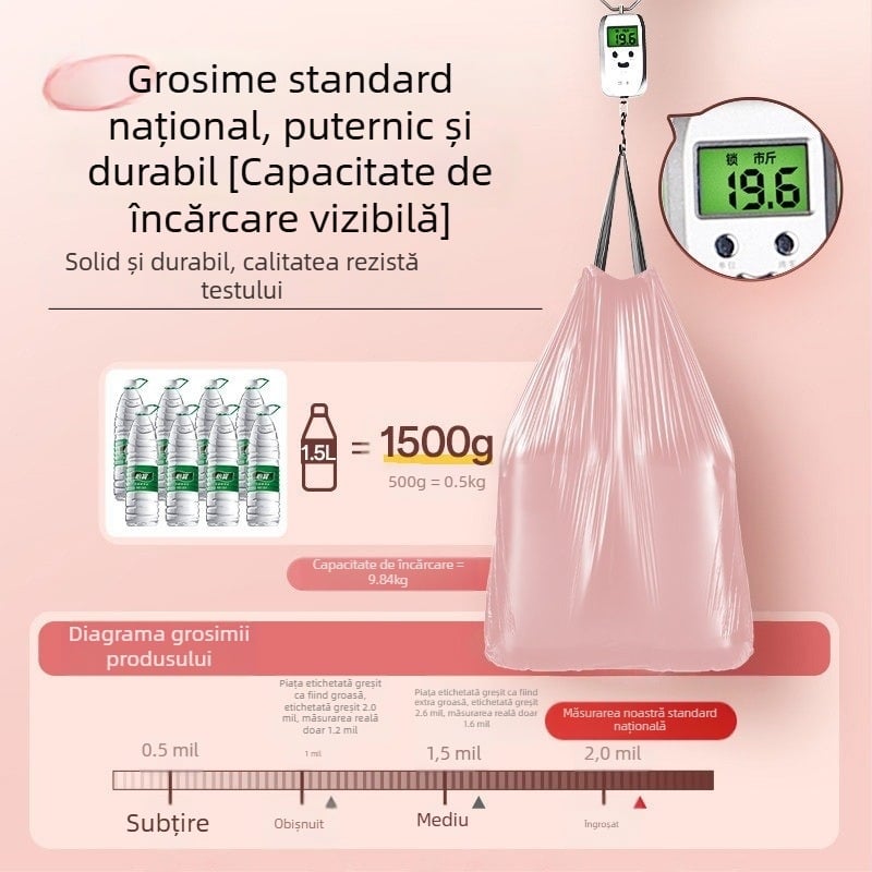 50 de saci mari de gunoi cu șnur, pentru uz casnic, groși, rezistenți la rupere, extra-groși pentru bucătărie, cămin și baie