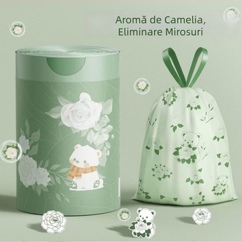 Saci de gunoi cu șnur, îngroșați, parfum de camelia, 100 buc., mare pentru bucătărie, protecție împotriva țânțarilor