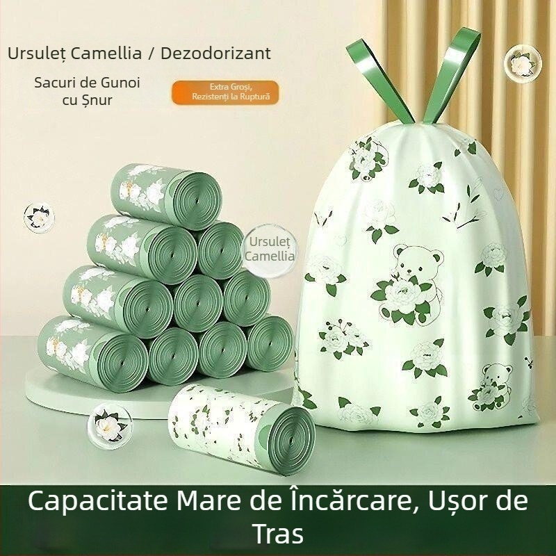 Saci de gunoi cu șnur, îngroșați, parfum de camelia, 100 buc., mare pentru bucătărie, protecție împotriva țânțarilor