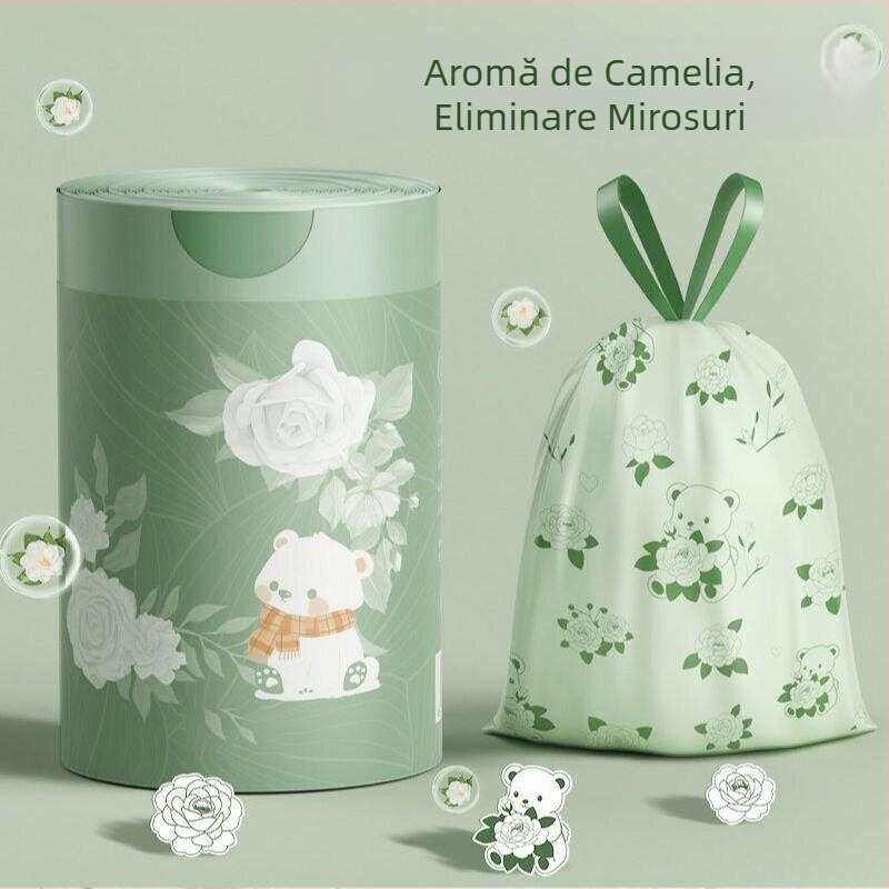 Saci de gunoi cu șnur, îngroșați, parfum de camelia, 100 buc., mare pentru bucătărie, protecție împotriva țânțarilor