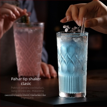 Pahar Collins stil Japonez, drept, gros, pentru cocktailuri, pentru bar, pentru băuturi lungi și reci, gravură creativă, pahar de amestecare