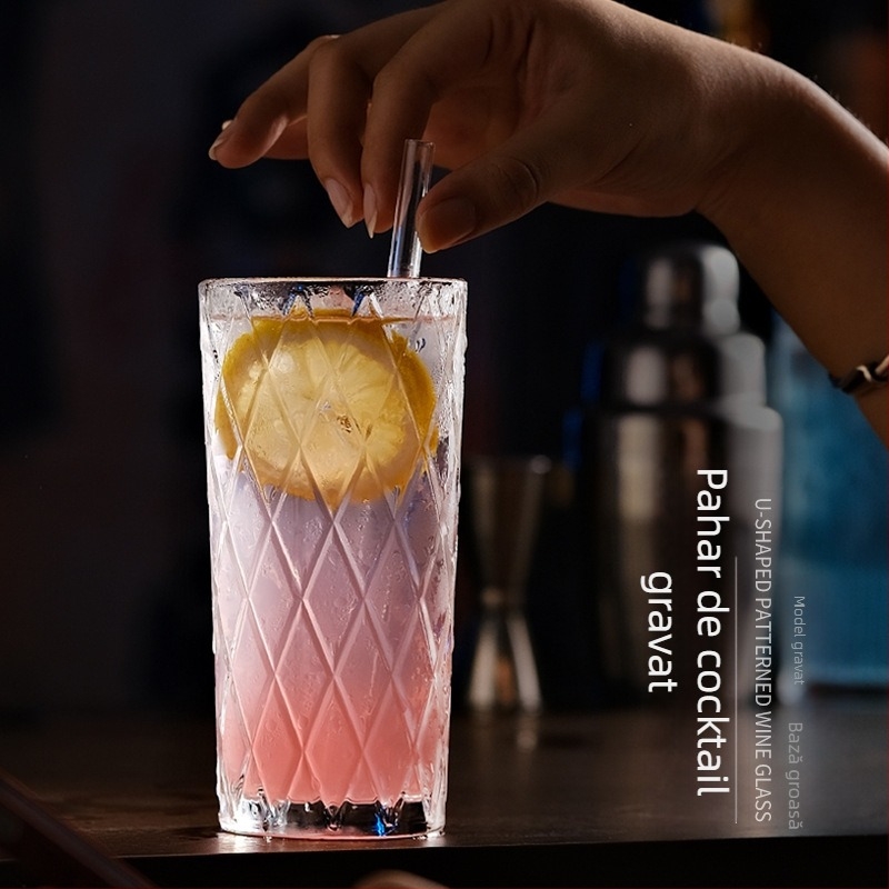 Pahar Collins stil Japonez, drept, gros, pentru cocktailuri, pentru bar, pentru băuturi lungi și reci, gravură creativă, pahar de amestecare