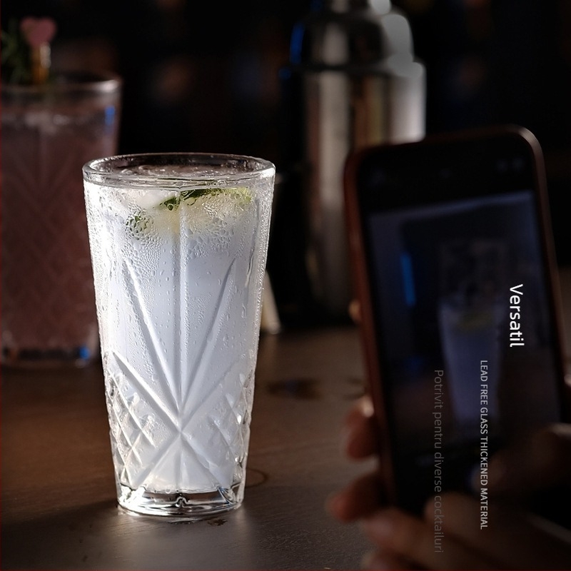 Pahar Collins stil Japonez, drept, gros, pentru cocktailuri, pentru bar, pentru băuturi lungi și reci, gravură creativă, pahar de amestecare