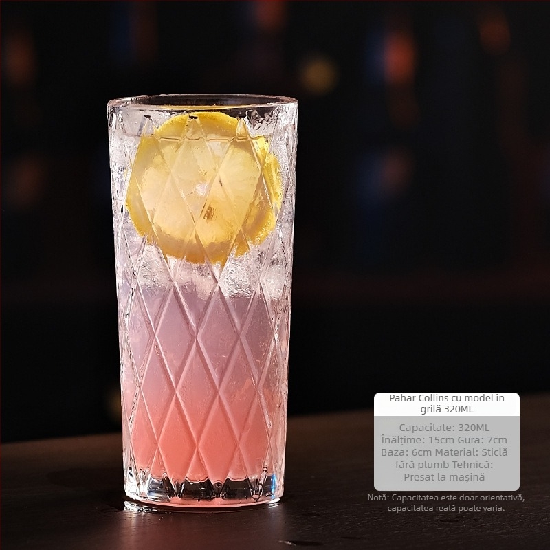 Pahar Collins stil Japonez, drept, gros, pentru cocktailuri, pentru bar, pentru băuturi lungi și reci, gravură creativă, pahar de amestecare