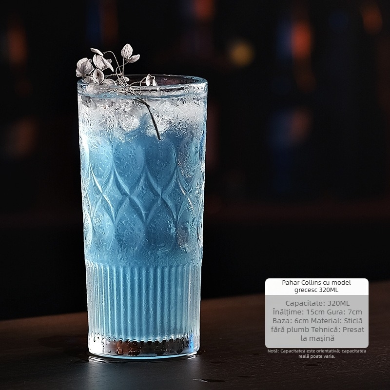 Pahar Collins stil Japonez, drept, gros, pentru cocktailuri, pentru bar, pentru băuturi lungi și reci, gravură creativă, pahar de amestecare