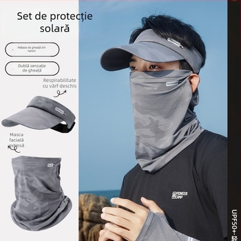 Mască de protecție solară pentru ciclism, pălărie UV pentru bărbați, manșete UV, pălărie integrată, set pescuit din trei piese