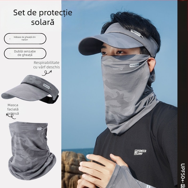 Mască de protecție solară pentru ciclism, pălărie UV pentru bărbați, manșete UV, pălărie integrată, set pescuit din trei piese