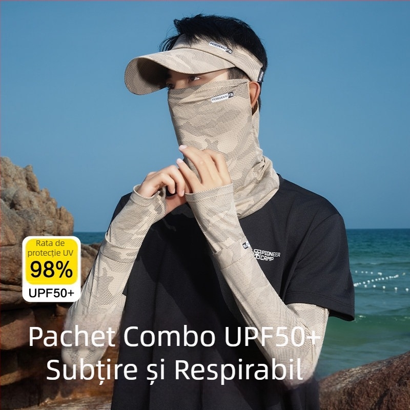Mască de protecție solară pentru ciclism, pălărie UV pentru bărbați, manșete UV, pălărie integrată, set pescuit din trei piese