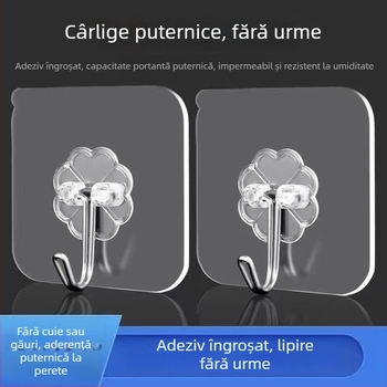 Cuier de bucătărie pentru depozitare, ventuze transparente, montaj fără găuri, pentru perete sau ușă, suport de până la 1 kg