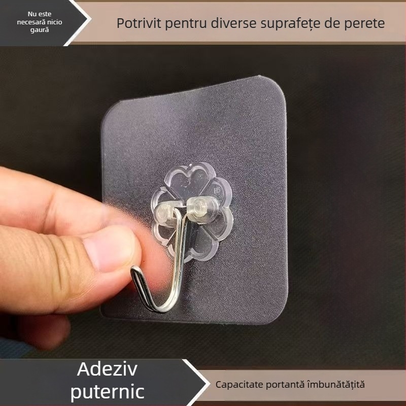 Cuier de bucătărie pentru depozitare, ventuze transparente, montaj fără găuri, pentru perete sau ușă, suport de până la 1 kg