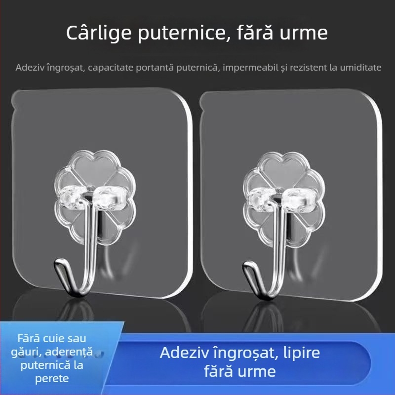 Cuier de bucătărie pentru depozitare, ventuze transparente, montaj fără găuri, pentru perete sau ușă, suport de până la 1 kg