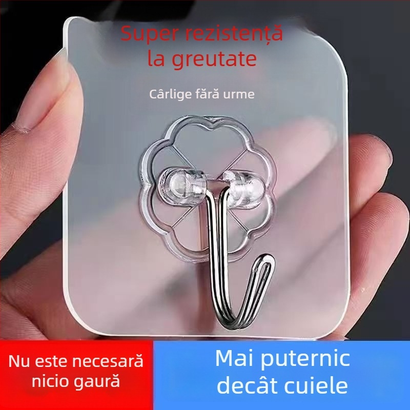 Cuier de bucătărie pentru depozitare, ventuze transparente, montaj fără găuri, pentru perete sau ușă, suport de până la 1 kg