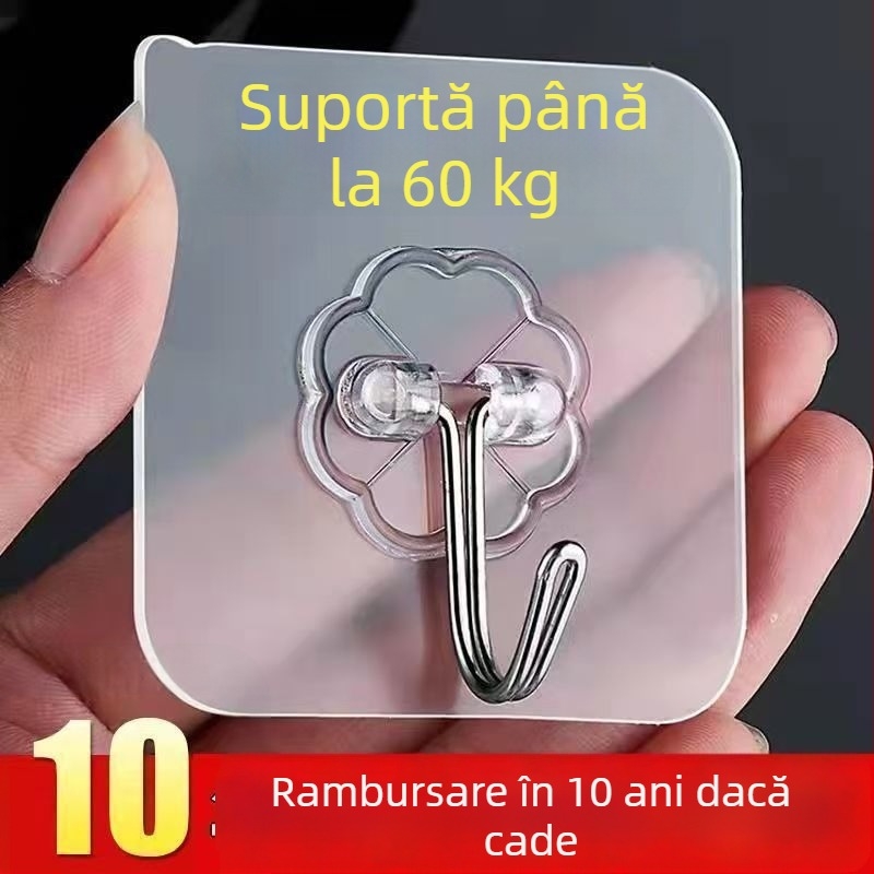 Cuier de bucătărie pentru depozitare, ventuze transparente, montaj fără găuri, pentru perete sau ușă, suport de până la 1 kg