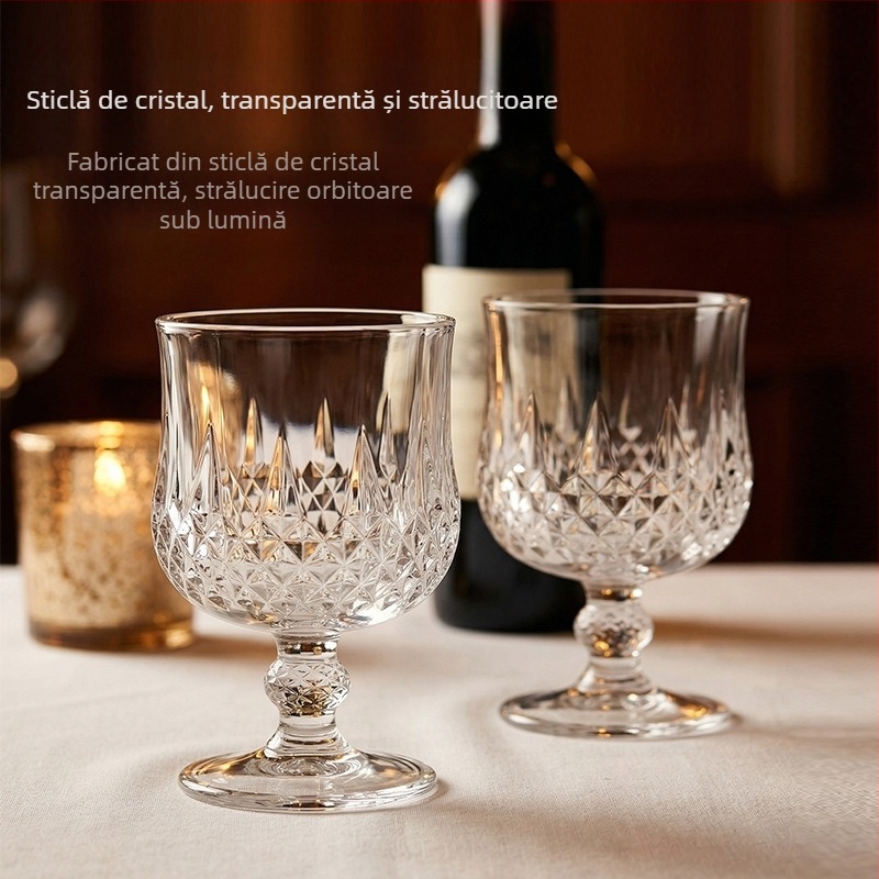 Set de 4 pahare de vin, stil european, cu tăietură în formă de diamant