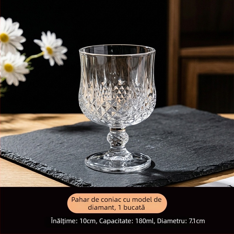 Set de 4 pahare de vin, stil european, cu tăietură în formă de diamant