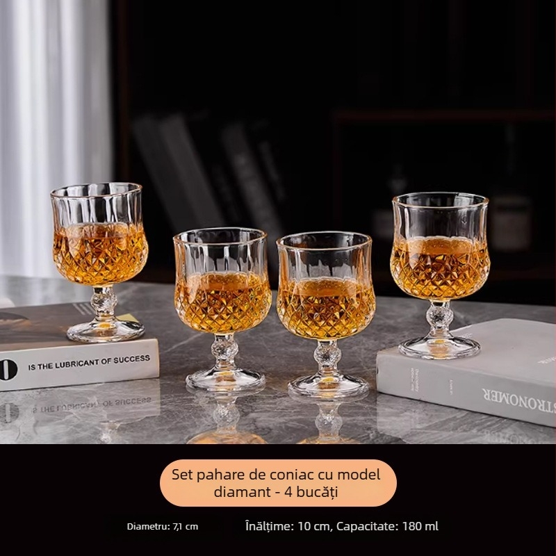 Set de 4 pahare de vin, stil european, cu tăietură în formă de diamant