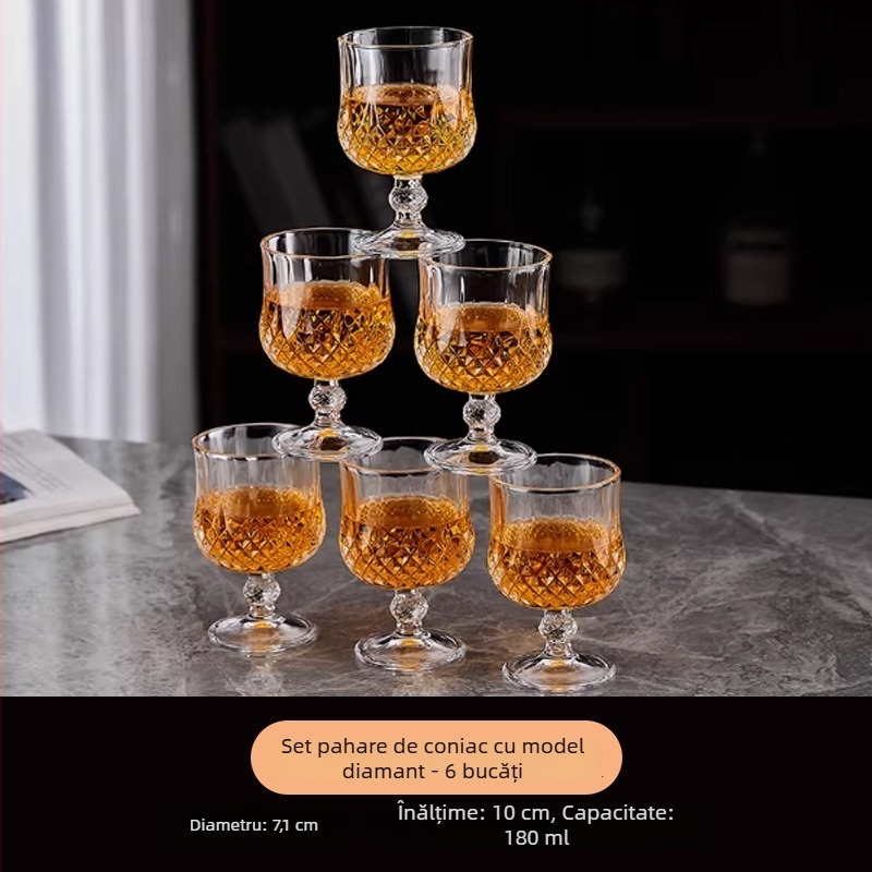 Set de 4 pahare de vin, stil european, cu tăietură în formă de diamant