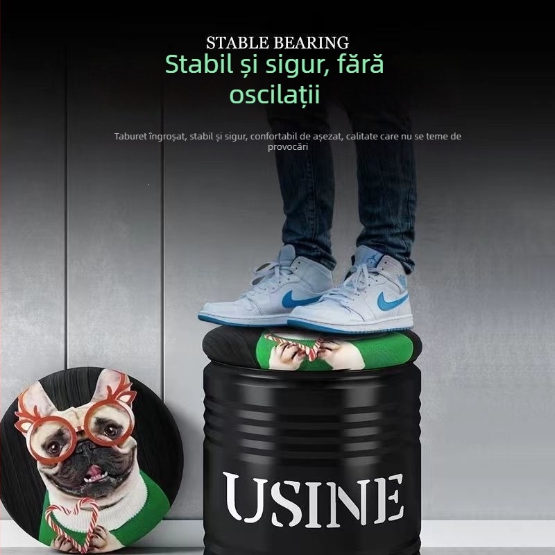 Taburet metal de depozitare, stil industrial, șezut rotund