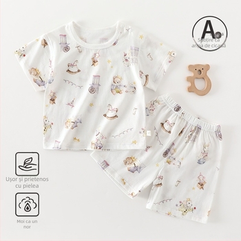 Set din două piese pentru copii: tricou cu mânecă scurtă și pantaloni scurți, 100% bumbac, pentru copii 1–3 ani, haine de vară