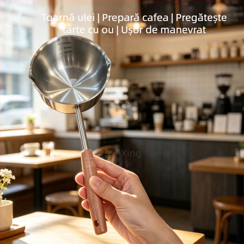 Oală din oțel inoxidabil 304, mâner lung, pentru turnat ulei, încălzire lapte și prăjit ouă