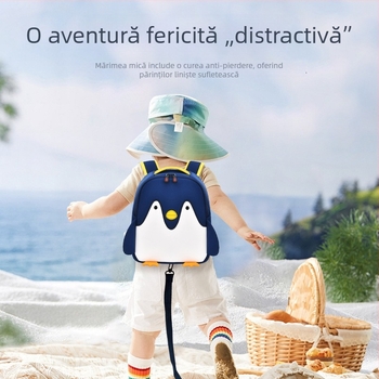Rucsac unisex pentru grădiniță, cu imprimeu pinguin și logo imprimat, respirabil, ușor și design anti-pierdere