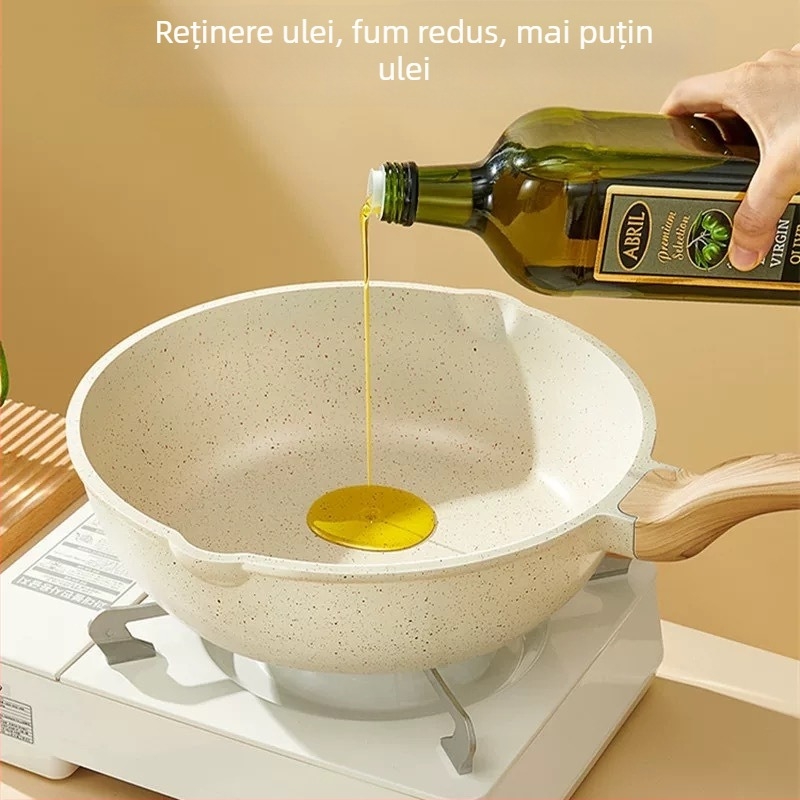 Tigaie din piatră Maifan, antiaderentă, multifuncțională, fără fum, cu bază plată, pentru toate plitele