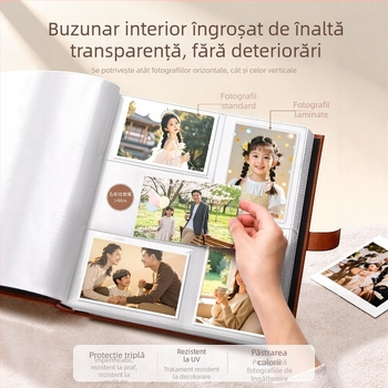 Album foto din piele, 6 inci, pentru înregistrarea creșterii copilului, capacitate mare, cu pagini de inserție