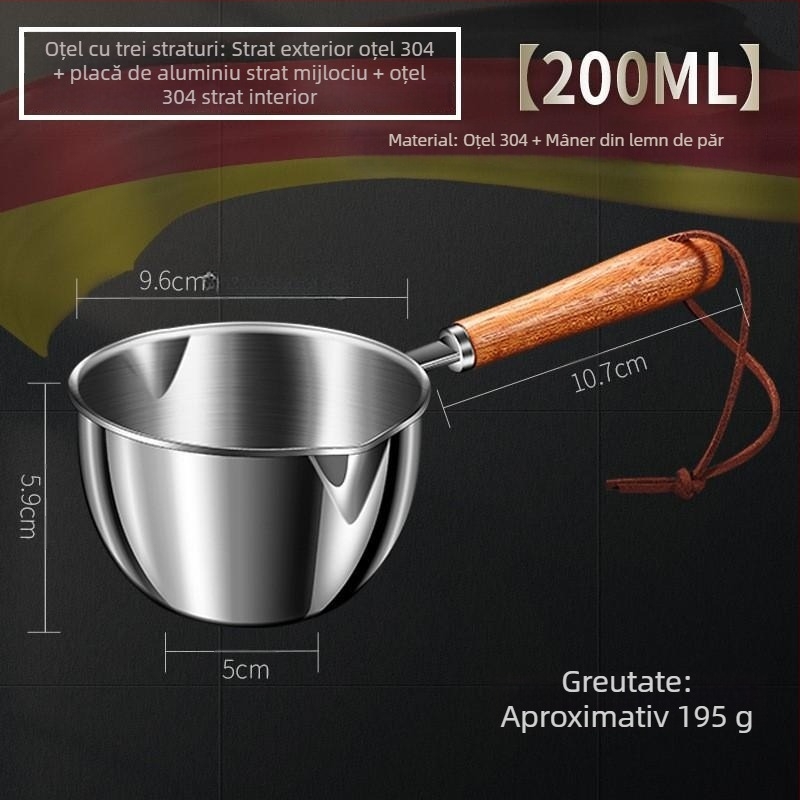 Oală mică din oțel inoxidabil 316 cu capac – oală de gătit multifuncțională pentru hrana bebelușilor, bază îngroșată, capac transparent