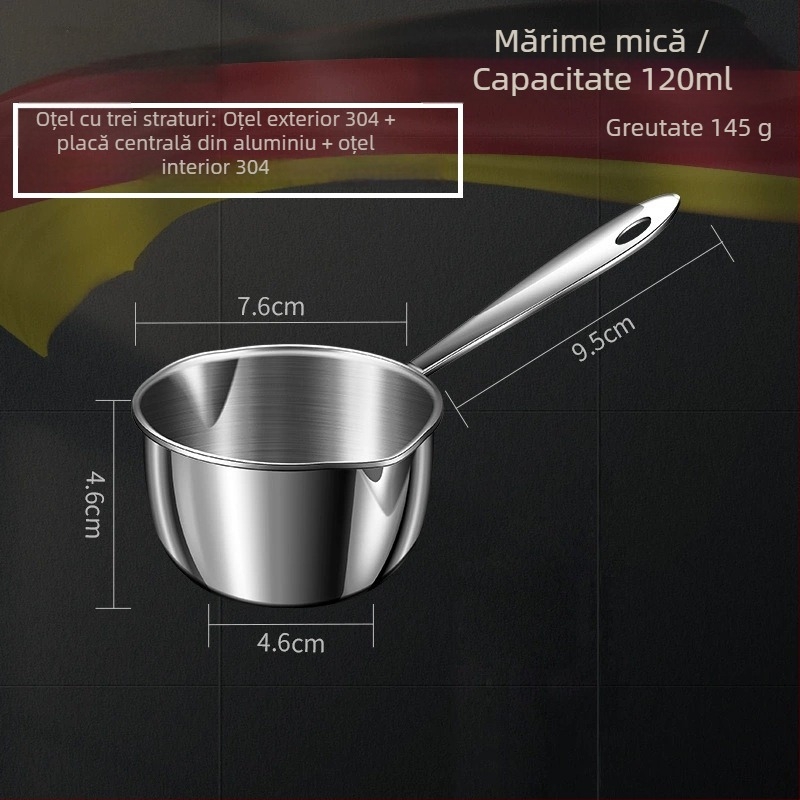 Oală mică din oțel inoxidabil 316 cu capac – oală de gătit multifuncțională pentru hrana bebelușilor, bază îngroșată, capac transparent