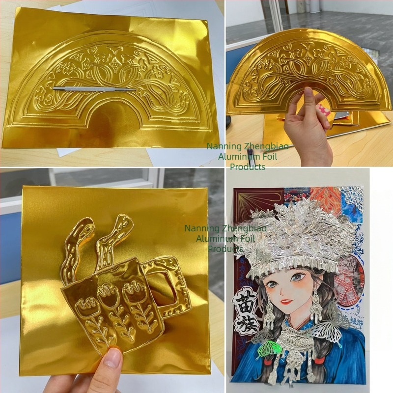 Artă din folie de tin 70 mm, realizată manual, cu folie de aluminiu aurie, folie de tin gravată argintie și pandantiv gravat