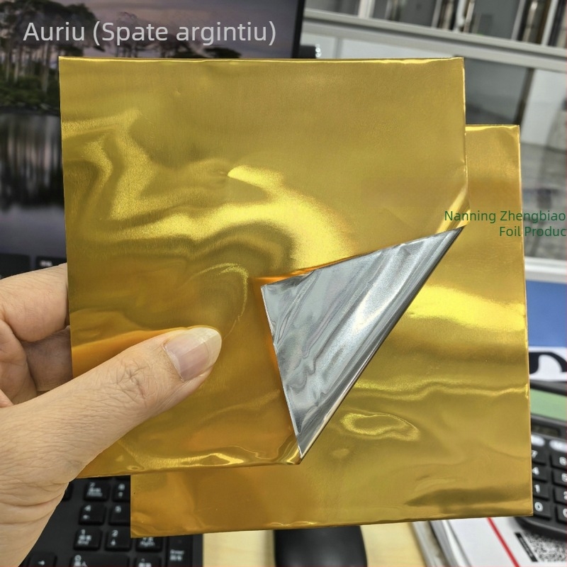 Artă din folie de tin 70 mm, realizată manual, cu folie de aluminiu aurie, folie de tin gravată argintie și pandantiv gravat