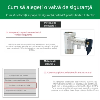Valvă de siguranță pentru boiler electric, cu supapă de control și supapă de eliberare a presiunii, finisaj electroplacat, versiune îngroșată, pentru Midea Kitchen Treasure