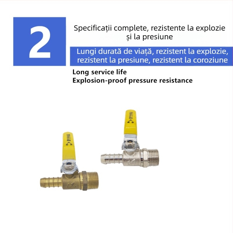 Ventil de gaz din cupru, 1/2 inch, filet extern și intern, duză unică, mâner lung, pentru aragaz și conductă de gaz