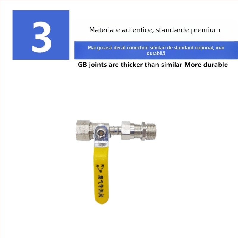 Ventil de gaz din cupru, 1/2 inch, filet extern și intern, duză unică, mâner lung, pentru aragaz și conductă de gaz