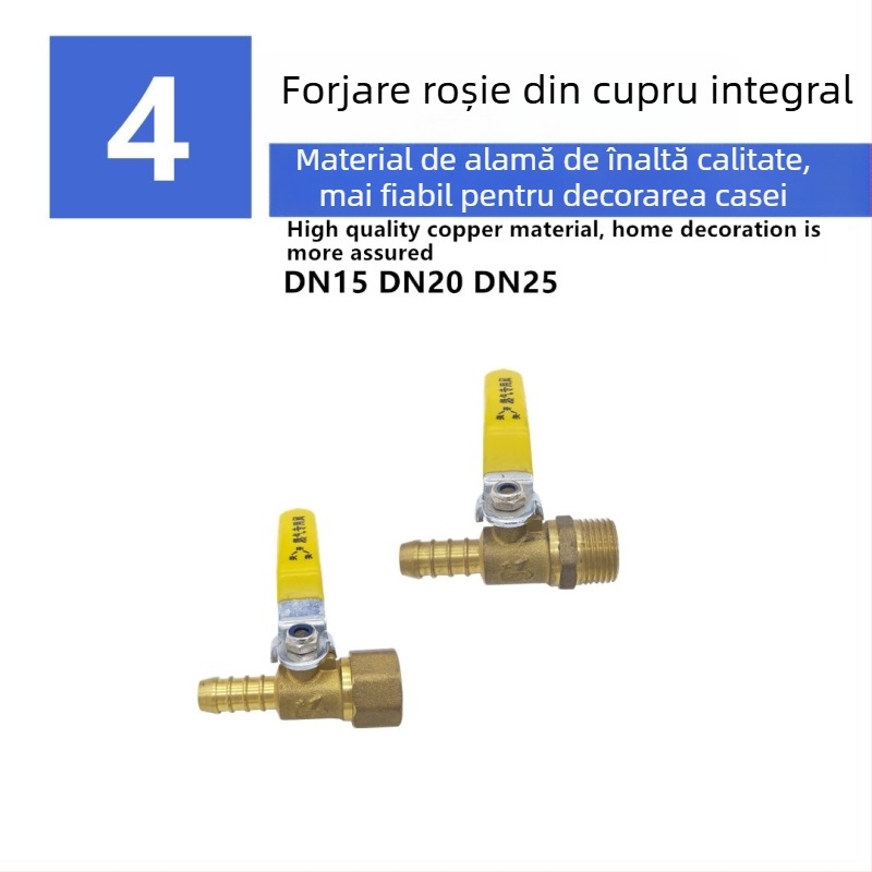 Ventil de gaz din cupru, 1/2 inch, filet extern și intern, duză unică, mâner lung, pentru aragaz și conductă de gaz