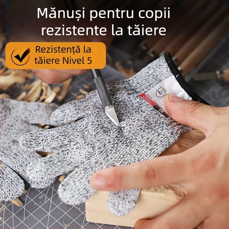 Mănuși anti-tăiere pentru copii, pentru sculptură în lemn, rezistente la abraziune, antiderapante, ușoare, protecție împotriva tăierii nivel 5, respirabile pentru băieți și fete