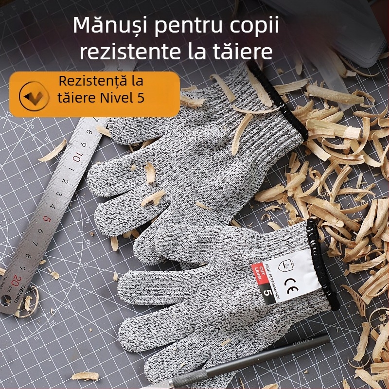 Mănuși anti-tăiere pentru copii, pentru sculptură în lemn, rezistente la abraziune, antiderapante, ușoare, protecție împotriva tăierii nivel 5, respirabile pentru băieți și fete